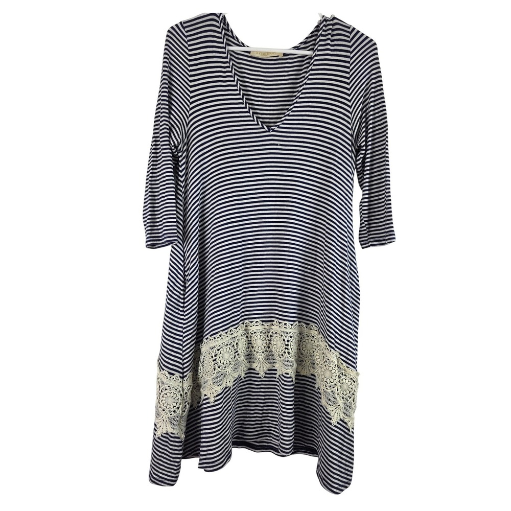 Everleigh Mini Dress S‎ Womens Black White Striped Coquette Stretchy Pullover